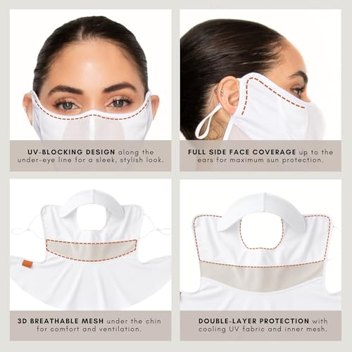 Cooling Face Mask UVA&B 99.9% Block Made in KOREA UV Protection Sports Lightweight Breathable Golf Cycling Driving - color: White
