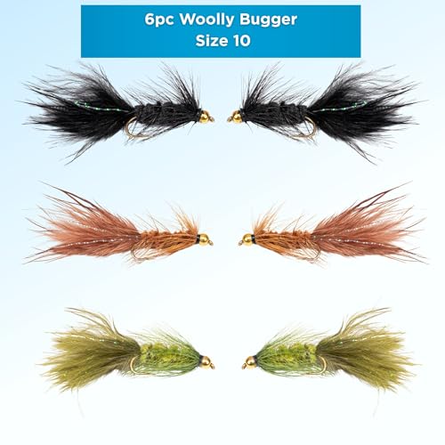 Woolly Bugger Fly Fishing Flies Assortment - Beadhead Streamer Wet Flies for Trout Bass Panfish - Hand-Tied Marabou Streamers for Rivers Lakes - size: 6 Pack – Size 10