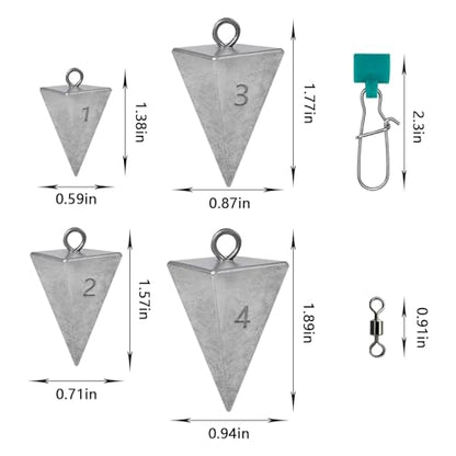 Pyramid Sinkers Fishing Weights 1oz 2oz 3oz 4oz Set - Surf Fishing Sinkers Gear Tackle for Saltwater Beach Casting, Anti-Roll Triangle Lead Weights - Strong Hold for Bottom Fishing Rig - size: 1oz,2oz,3oz,4oz-8pcs
