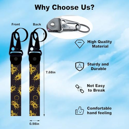 2-Pack Golden Honey Bee License Plate Frames for Women Man, 2 Holes Honey Bee Gold Bumblebee Aluminum License Plate Holder, Bee Themed License Plate Cover fits Vehicles with Keychain Wrist Lanyard - color: Golden Honey Bee, size: 2PCS