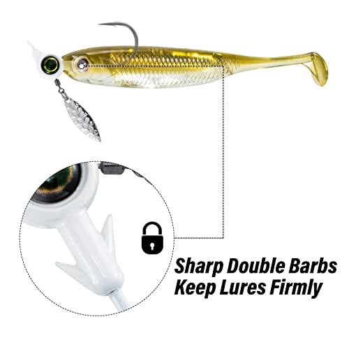 Dr.Fish 10 Pack Underspin Jigs Heads 3D Eye Freshwater Swimbait Jig Freshwater Bass Walleye Fishing Mustad Hooks Willow Blade 1/8oz,3/16oz,1/4oz,3/8oz - color: White, size: 1/8oz(#3/0 Hooks)
