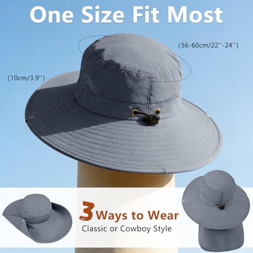 ZOORON Sun Hats for Men Women Fishing Hat with Neck Flap,UPF 50+ Sun Hat Waterproof Wide Brim Bucket Hats for Safari Hiking - color: 1-dark Grey(neck Flap)