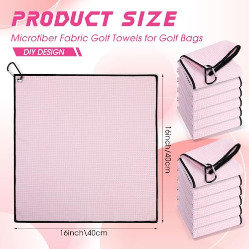 Batiyeer 12 Pcs Golf Towel Bulk for Golf Bags Microfiber Fabric Towel with Clip Waffle Pattern, Fitness, Camping, Hiking, Yoga - color: Pink