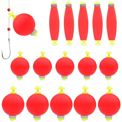 Fishing Bobber Slip Bobbers for Fishing 15 Pcs Foam Snap Weighted Floats Set Bobbers Fishing Tackle Accessories Fishing Supplies - color: D-Weighted Red-15pcs