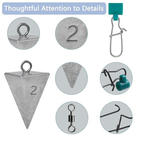 Pyramid Sinkers Fishing Weights 1oz 2oz 3oz 4oz Set - Surf Fishing Sinkers Gear Tackle for Saltwater Beach Casting, Anti-Roll Triangle Lead Weights - Strong Hold for Bottom Fishing Rig - size: 2oz-6pcs