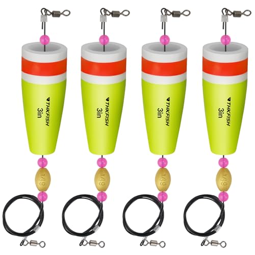THKFISH Fishing Floats Bobbers Fishing Popping Cork Trout Float Rig Weighted Popping Floats Cork Trout Floats for Fishing Saltwater 4PCS - color: A-YELLOW-WITH WIRE, size: 1oz/3in-4PCS