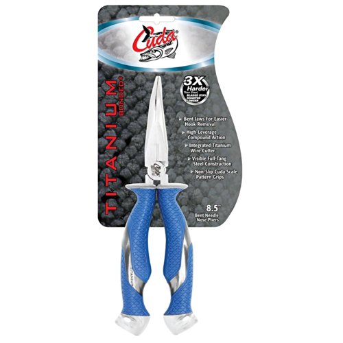 CUDA 8.5" Bent Needle Nose Pliers | Durable Steel Titanium Bonded Fishing Wire, Mono & Fluorocarbon Cutter with Non-slip Cuda Grips | For Saltwater & Freshwater Use - size: One Size