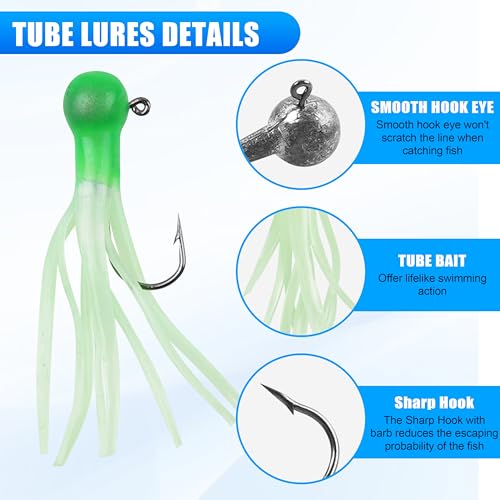 Grub Fishing Lures Jig Heads Hooks Kit, Crappie Lures Tube Baits Soft Worms Grub Tail Crappie Jigs for Bass Trout Bluegill Panfish Fishing 17-140pcs - color: 110pcs/kit