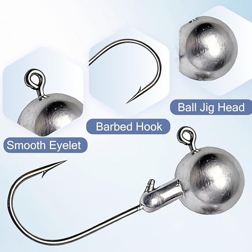 Round Lead Jig Head Hooks for Freshwater & Saltwater Fishing with Fishing Box 1/32 1/16 1/8 1/4 1/2oz - size: 1/16oz-50pcs