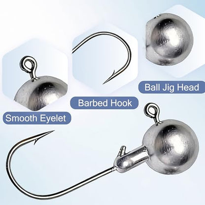 Round Lead Jig Head Hooks for Freshwater & Saltwater Fishing with Fishing Box 1/32 1/16 1/8 1/4 1/2oz - size: 1/4oz-50pcs