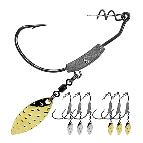 Weighted Swimbait Hooks, 6pcs Underspin Swimbait Hook with Twistlock, Weighted Crank Hooks with Gold/Silver Spinner Blades for Soft Fishing Lures - color: B(3/0#, 1/9oz, 6-pack)