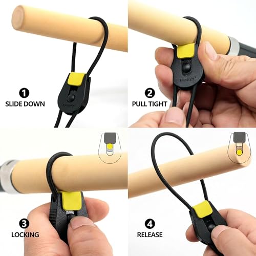 SAMSFX Fishing Rods Belt Stretchy Wrap Pole Straps Elastic Cable Ties for Casting, Spinning & Fly Rods - color: 4pcs, Black & Yellow