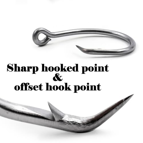FishTrip 25pcs Circle Hooks Saltwater, in-Line 5X Strong Fishing Hooks for Saltwater & Freshwater, Live Bait Non-Offset Wide Gap Fish Hook for Catfish, Striped, Bass, Salmon, Mackerel, Tuna - size: 24/0_1pcs