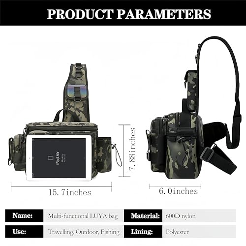 Fishing Tackle Backpack Fishing Fanny Pack Crossbody Bag Fishing Tackle Box Organizer with Rod & Gear Holder, Ideal for Fishing, Camping, Hiking and More!-YIANTU - color: Wolf Brown