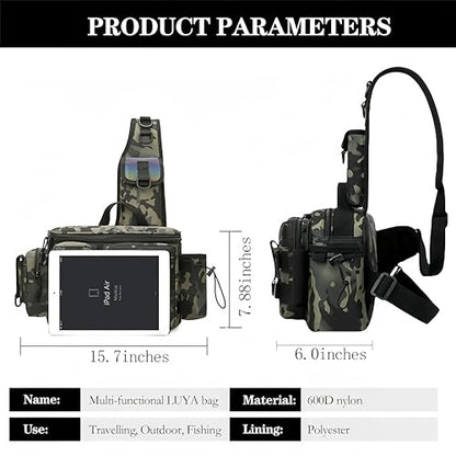 Fishing Tackle Backpack Fishing Fanny Pack Crossbody Bag Fishing Tackle Box Organizer with Rod & Gear Holder, Ideal for Fishing, Camping, Hiking and More!-YIANTU - color: Balck Colour
