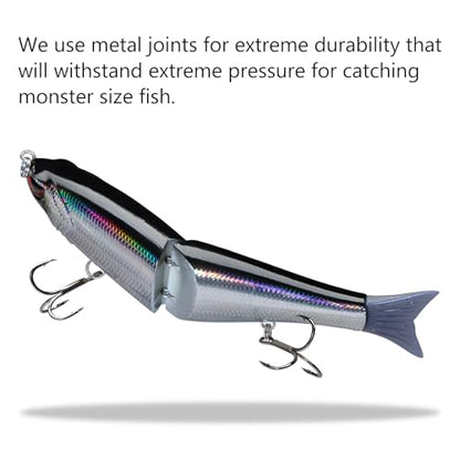 Bassdash SwimShad Glide Baits Jointed Swimbait Bass Pike Salmon Trout Muskie Fishing Lure - color: Black/Silver, size: 7in/2.2oz