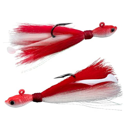 Dr.Fish 3 Pack Bucktail Jigs with Paddle Tail Swimbait Trailer, Saltwater Fishing Hair Jigs Buck Tail Lure White Surf Fishing Mackerel Flounder Bluefish Snapper - color: Red/White, size: 1/2oz-Hook 4/0