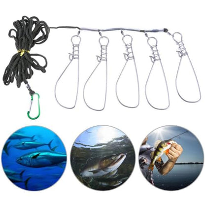 NOLITOY 2 Sets Fishing Lock Stainless Steel Stringer with 5 Hooks for Kayak Trout Fishing and Outdoor Use