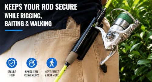 Fishing Rod Belt Holster, Hands-Free Waist-Mounted Pole Carrier for Wading, Shore, Surf and Bank Fishing
