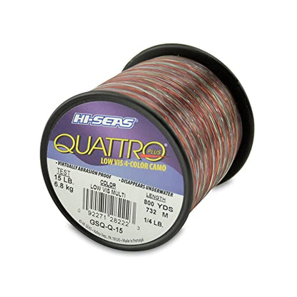 HI-SEAS Quattro Monofilament Fishing Line - Low-vis 4 Color Camo, Strong & Durable Performance Saltwater Main Line - style: 15 Lb Test, 0.40 Mm Dia, 800 Yd
