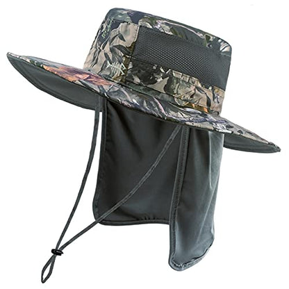 BASSDASH UPF 50+ Sun Fishing Hat Water Resistant with Detachable Neck Flap - color: Woodland I
