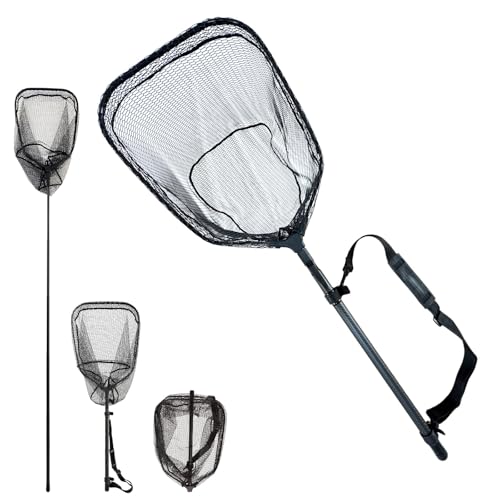 101.5in Large Fishing Net with Handle Carbon Fiber Coated Rubber Telescoping Minnow Long Landing Pond Net Collapsible Kayak Folding Fish Net - color: Carbon fiber
