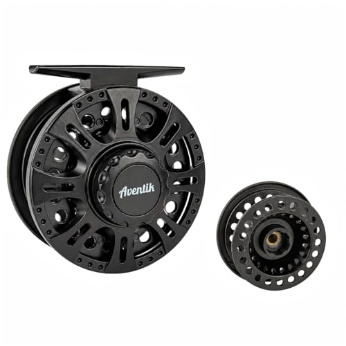 Aventik HVCE Graphite Fly Reel Center Drag System Classic III Graphite Large Arbor Sizes 3/4, 5/6, 7/8 Fly Fishing Reels - size: 5/6, style: With Extra Spool