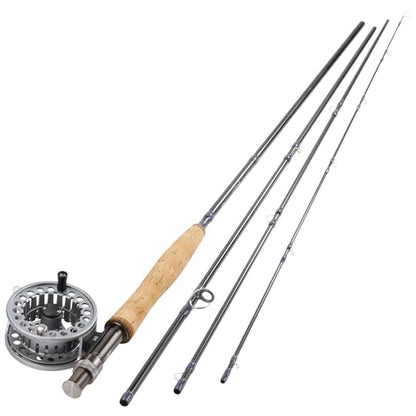Sougayilang 5/6 Weight 9ft Fly Rod, 4-Piece Graphite Rod, Die Cast Aluminum Reel, Carrying Case, Fly Box & Fishing Flies Combo Starter Kit - color: Fly Fishing Combo #5-Silver