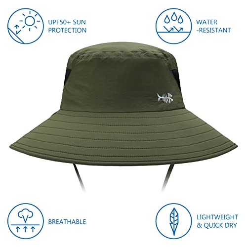 BASSDASH UPF 50+ Breathable Sun Hat with Removable Face Cover and Neck Flap Wide Brim Bucket Hat for Fishing Hiking Men Women - color: Army Green