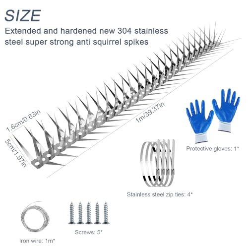 Bird Spikes 3.2 FT Anti Climb Spikes Stainless Steel Bird Squirrel Deterrent | Acts as squirrel baffles for bird feeders, stops squirrels stealing bird food - size: 40 inch