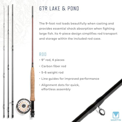 Martin 67R Fly Fishing Rod and Reel Moderate Action, Single Action Reel, 6-Weight Floating Line, Fly Assortment, Travel Case, Brown