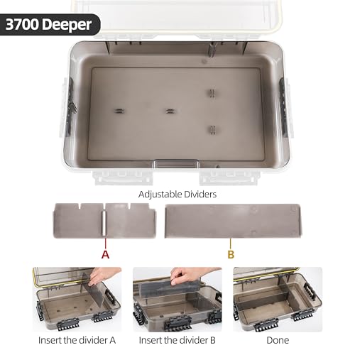 RUNCL Fishing Tackle Box, Waterproof Tray for Jigs Lures, Thicker Floating Tackle Utility Box with Adjustable Dividers, 3600/3700/Large 3700 Size - color: 3600+Deep 3700