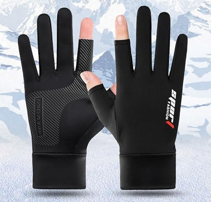 Mens-Sunblock-Gloves-UV-Protection Open-Finger Breathable Quick-Drying Ice-Silky Summer Outdoor Driving Hiking - color: Black