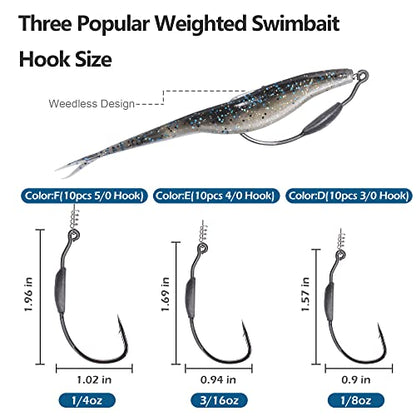 Fishing Bait Soft Plastic Lures 30/50 Pcs, Weighted Hooks 10 Pack & 40-Piece Set, 4in/5in Salty Split Tail Jerk Shad, 3/0 4/0 5/0 Weedless Swimbait Hook for Bass Fishing - color: Silver Gray, size: 5/0 Hook