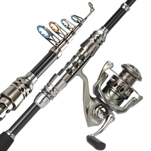 Sougayilang Fishing Rod and Reel Combo – 5.9FT Telescopic Carbon Fiber Fishing Pole with 12+1 BB Spinning Reel, Saltwater Freshwater Kit - color: 2PACK- 5.9FT Fishing Rod and Reel