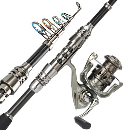 Sougayilang Fishing Rod and Reel Combo – 5.9FT Telescopic Carbon Fiber Fishing Pole with 12+1 BB Spinning Reel, Saltwater Freshwater Kit - color: 2PACK- 5.9FT Fishing Rod and Reel