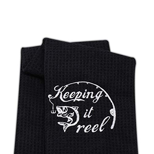 LEVLO Embroidered Fishing Towel Gift Fishing Lover Gift Keeping it Real Fishing Towel with Clip (Keep IT Real)