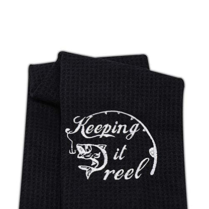 LEVLO Embroidered Fishing Towel Gift Fishing Lover Gift Keeping it Real Fishing Towel with Clip (Keep IT Real)