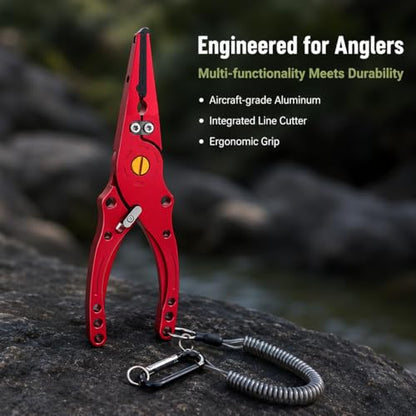 predolo Aluminum Alloy Fishing Pliers with Cutter, Hook Removal & Split Circle Tool, Nylon Sheath Included, 300g Lightweight, Red - color: Red