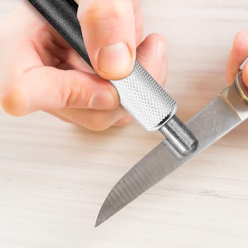 Honoson 2 Pieces Diamond Retractable Knife Sharpener Steel Sharpening Rod for Kitchen Outdoor Serrated Stick Tools (Silver, Black) - color: Silver, Black