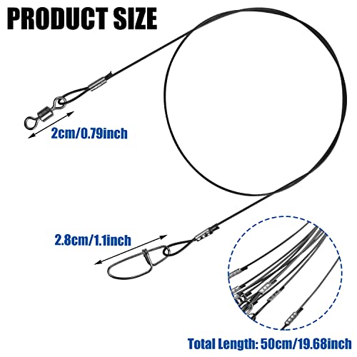 Heavy Duty Fishing Wire Rigs Leaders, 10Pcs 150LB Stainless Steel Fishing Line Leaders with Swivels Snaps Fishing Trace Lures Leader Rigging - color: Black-10pcs