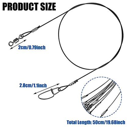 Heavy Duty Fishing Wire Rigs Leaders, 10Pcs 150LB Stainless Steel Fishing Line Leaders with Swivels Snaps Fishing Trace Lures Leader Rigging - color: Black-10pcs