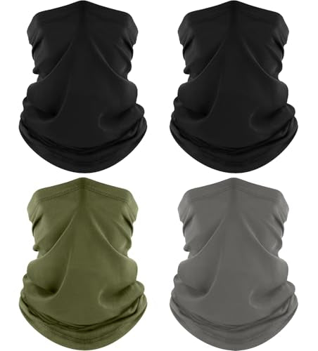 ROXUN Neck Gaiter, 4 Pack Summer Cooling Breathable Face Mask for Outdoors | Stretch Moisture Wicking, UPF 50, Wind Dust UV Protection, Unsiex - color: 2 Black+gray+army Green