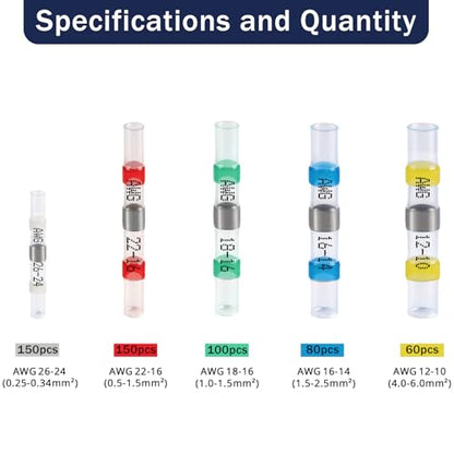 ZQZ 540PCS Solder Seal Wire Connectors Kit, Heat Shrink Solder Stick, Waterproof Soldering Butt Connectors, Electrical Crimpless Solders Wire Terminals Assortment Kit, Marine Butt Splice Connector - size: Solder Seal 540PCS