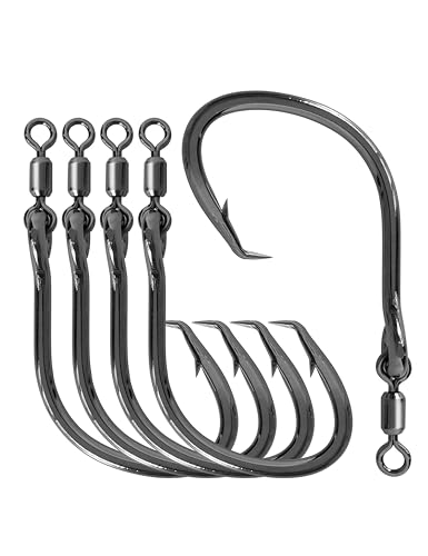 BLUEWING Wide Gap Offset Circle Hook with Big Game Stainless Steel Swivel, Live Bait, Ringed for Freshwater and Saltwater - size: 8/0 - 5pcs