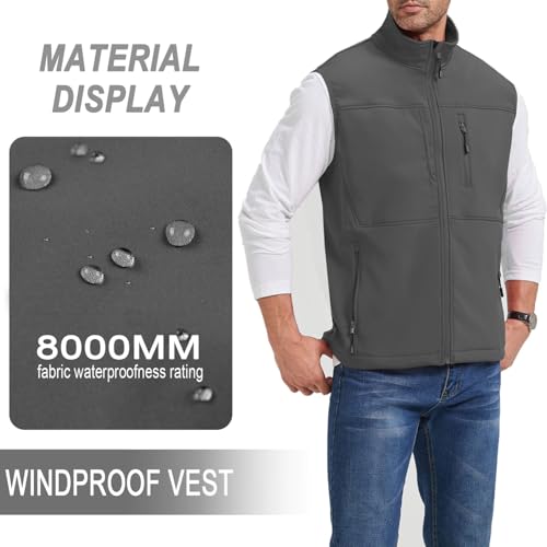 XinYangNi Men's Lightweight Softshell Golf Running Vest Outerwear Zip Up Fleece Lined Windproof Sleeveless Jacket for Hiking - color: Grey, size: Large