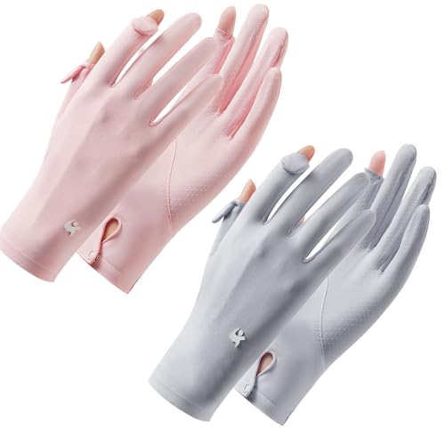 FGSS Summer Sunblock Gloves UV Protection Non-Slip Touchscreen Driving Gloves for Women Cyling Riding Outdoor - color: Pink+grey