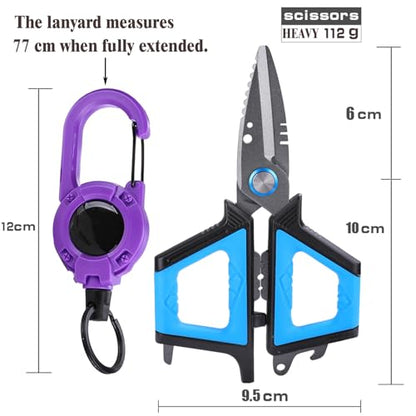 Professional Fishing Scissors With Bottle Opener Titanium Coated Serrated Blades Cut PE Mono Fluorocarbon Lines Non-Slip Soft Grip Multi-Purpose Fishing Tool