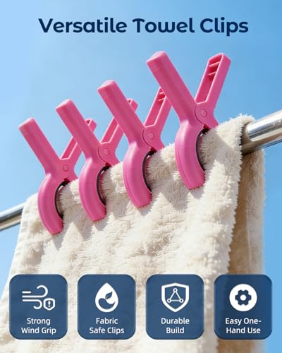 10 Pack Beach Towel Clips Heavy Duty Large Beach Essentials Chair Pool Clip | Pink Clips with Strong Grip, Silicone Protection, Rust Resistant Spring, Multi-Use for Beach, Boat, Cruise & Outdoors - color: Pink