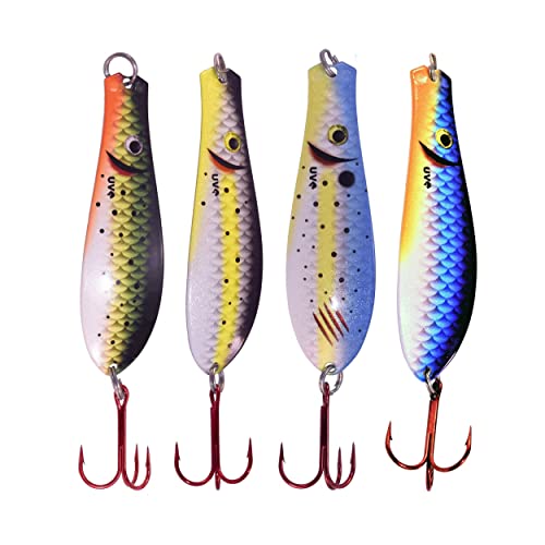 Doctor Spoon 4 Pack Premium Ultra Violet Fishing Spoons - Featuring Innovative Image and Ultra Violet Finish Technology - Great for Jigging, Trolling, Casting Both Fresh and Salt Water - color: UV MIX 1, size: 3-3/4 inch | 5/8 oz